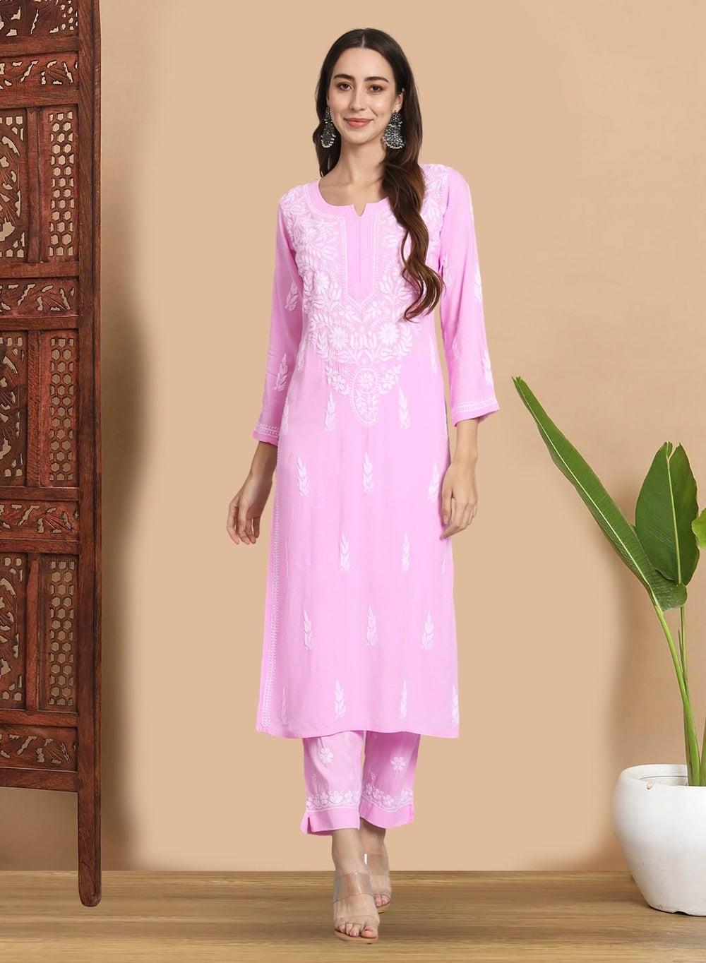 Pink Chikankari Cotton Kurta Set AL3451KS - Image 1