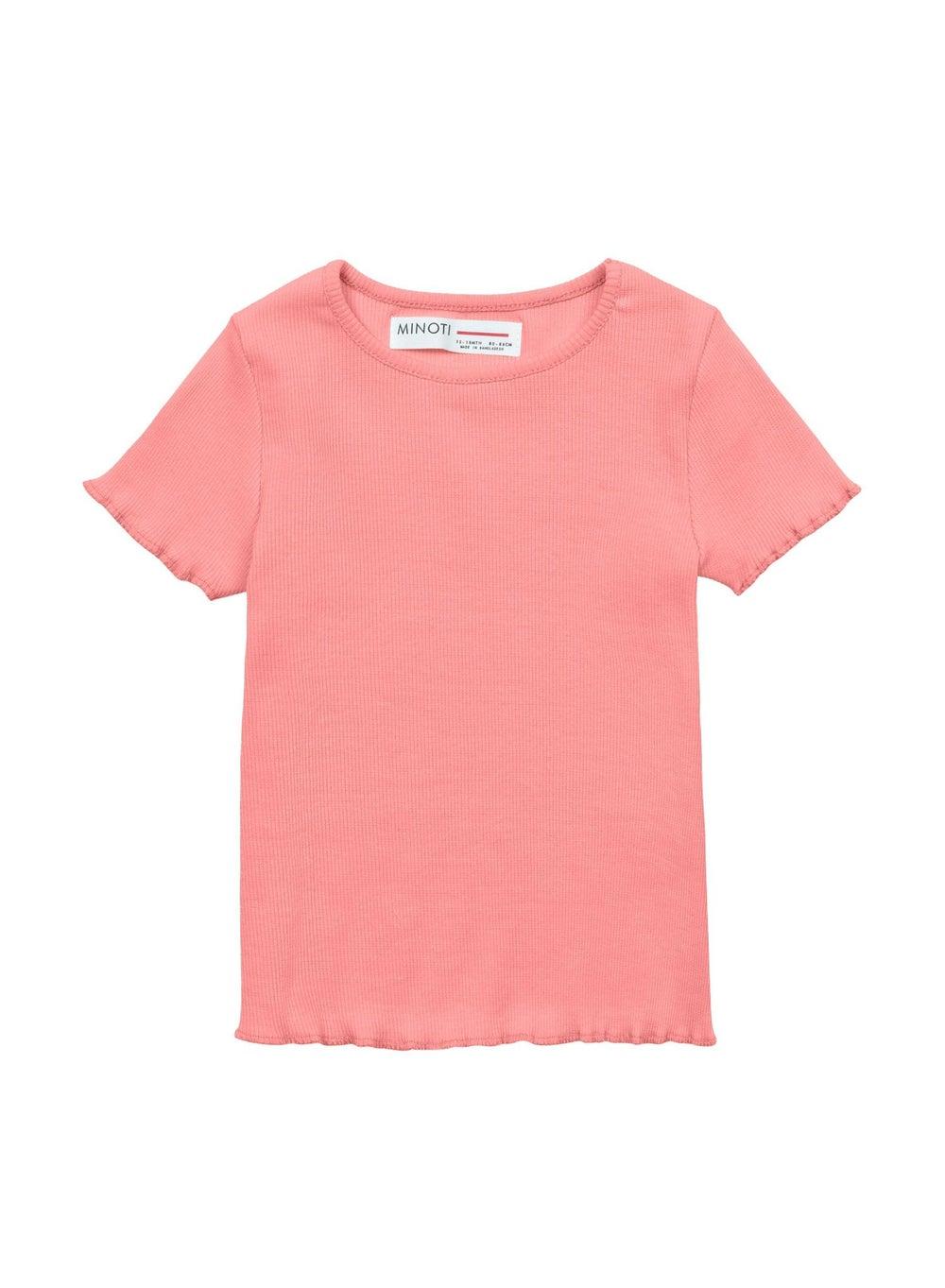 Girls Ribbed Cotton T-Shirt Coral Short Sleeve - Image 1