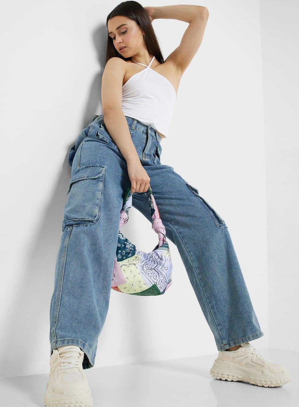 Straight Leg Multi-Pocket Cargo Jeans NS4886 - Image 1