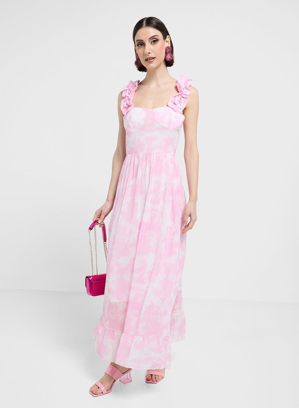 Style 1014 64 Tie-Dye Maxi Dress in Blush - Image 1
