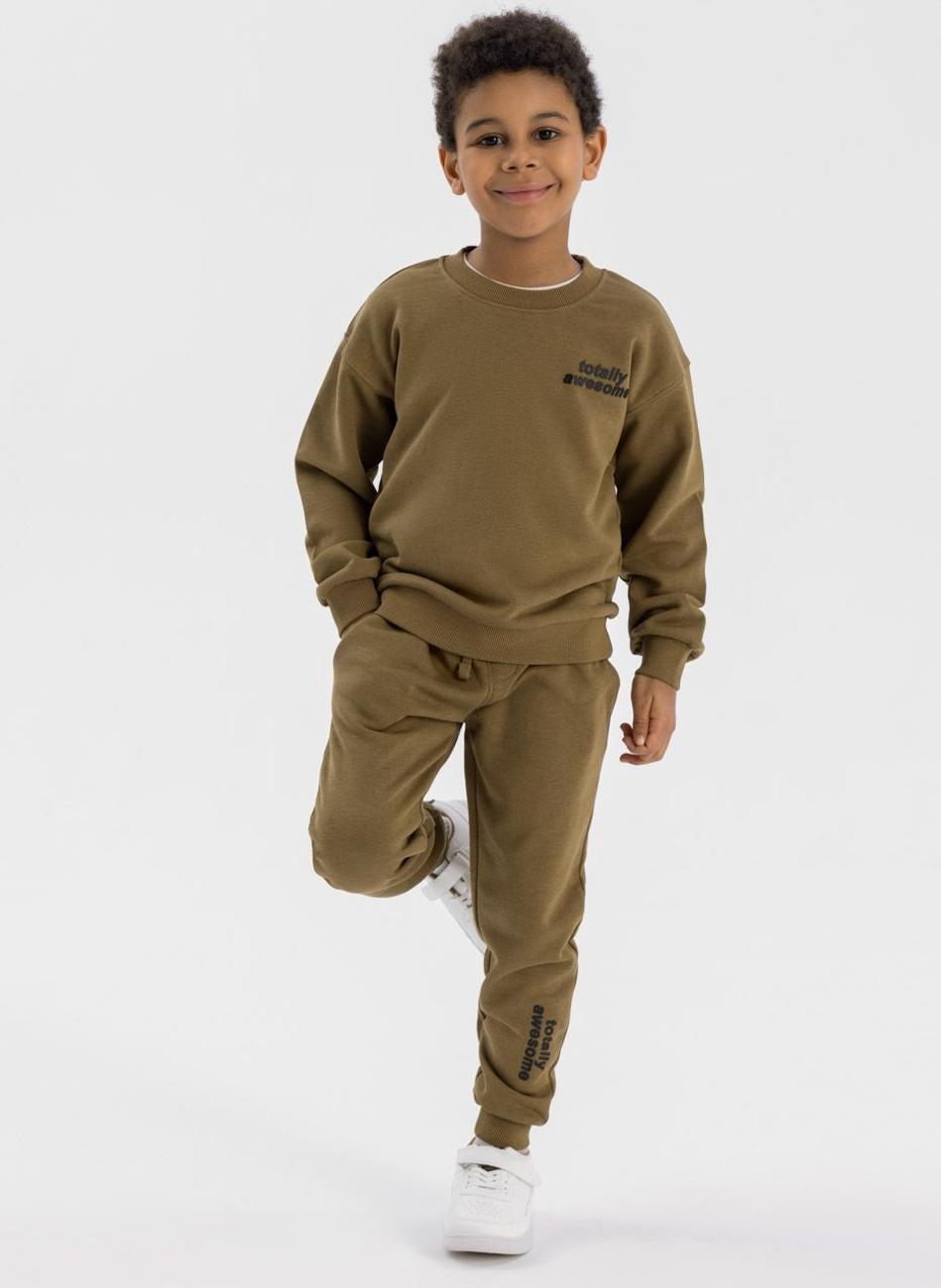 Boys Crew Neck Sweatshirt & Joggers Set Brown - Image 1