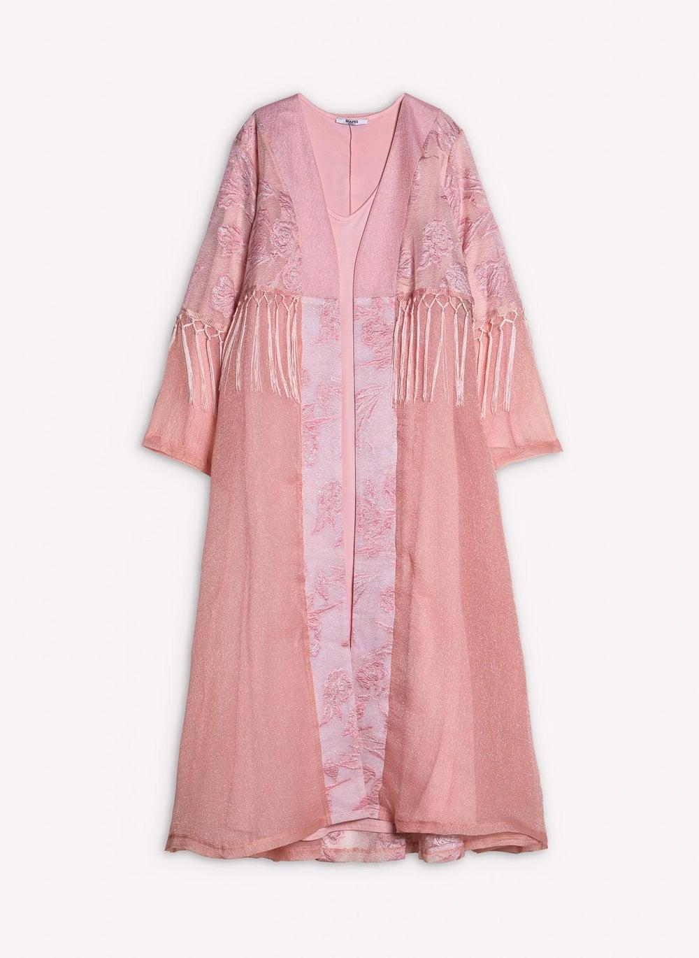 Pink Embroidered Abaya with Matching Dress Set - Image 1
