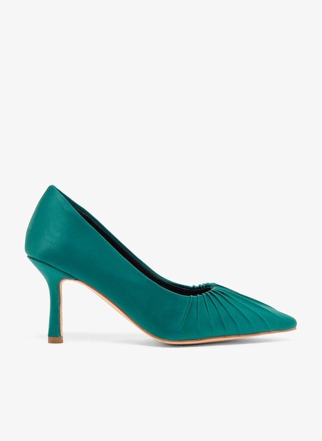 Mh10 Teal Satin Pleated Toe Stiletto Pump - Image 1