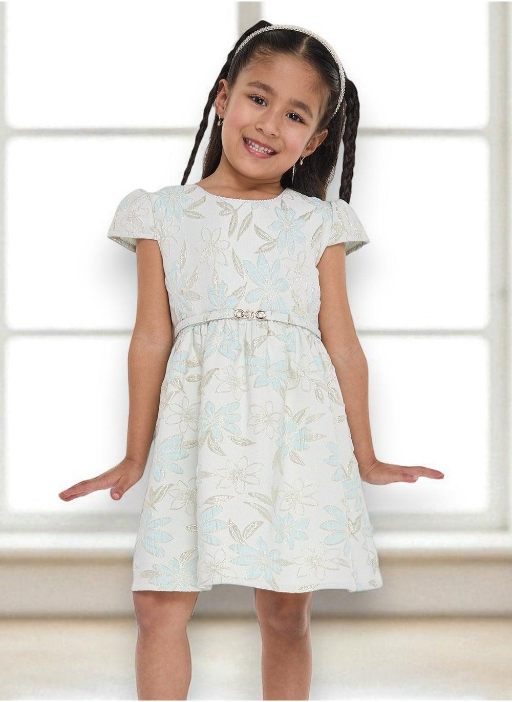 Girls Floral Belted A-Line Mini Dress - Image 1