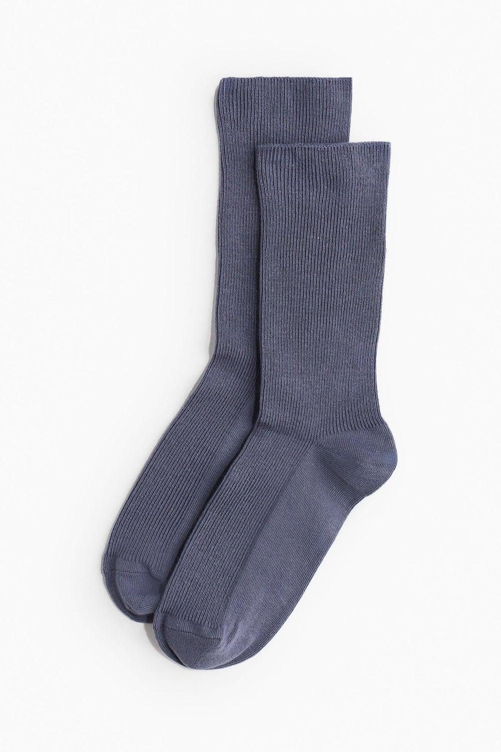 3-Pack Ribbed Cotton Blend Socks in Dusty Blue - Image 1