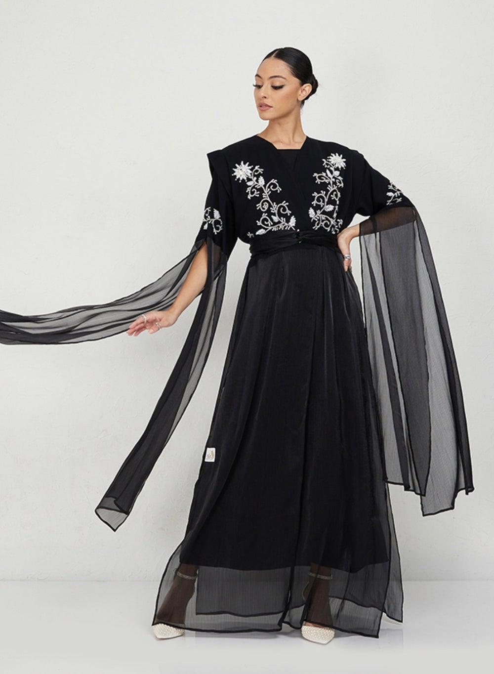 Royal Silver Stones Black Tob Abaya Set - Image 1