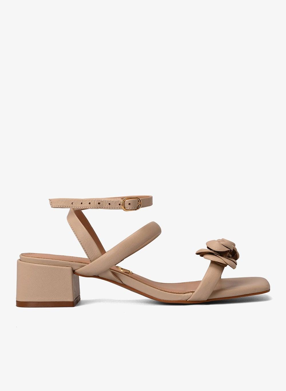 Ivory Flower Block Heel Sandal - Image 1
