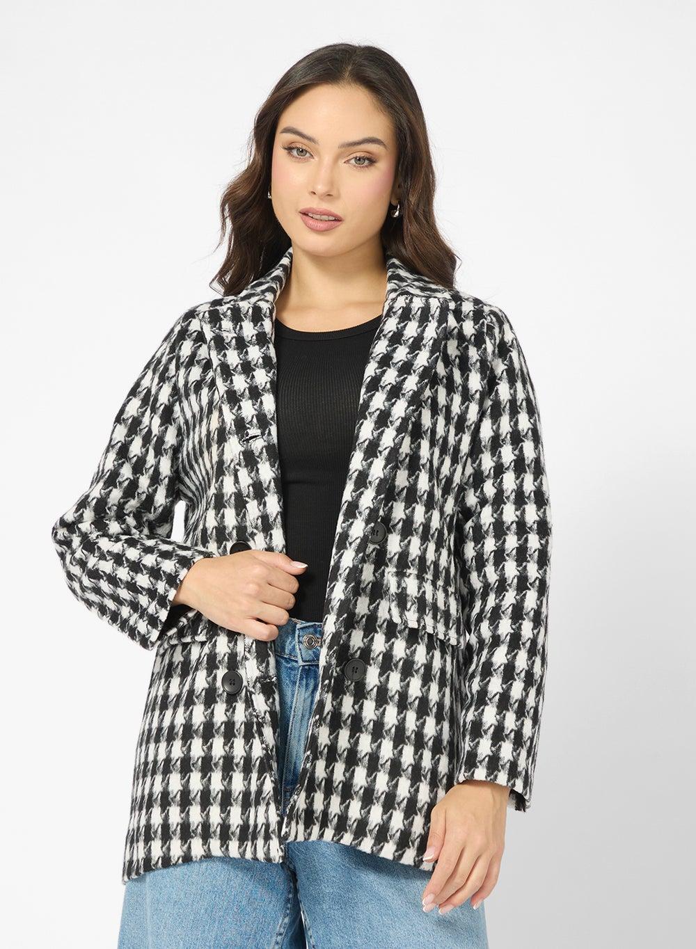 Wool Longline Houndstooth Coat Y250508134 - Image 1