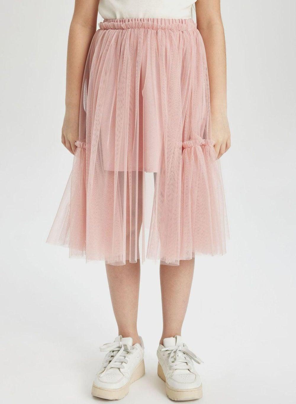 Girls Pink Tulle Midi Skirt C0528A8 - Image 1