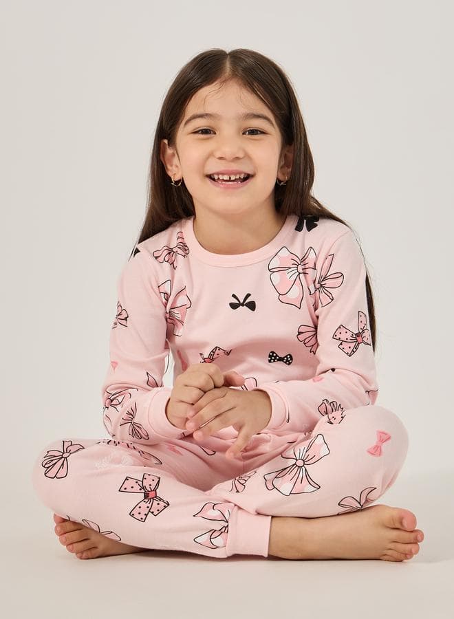Girls Pink All-Over Print Pyjama Set 2112249028 - Image 1
