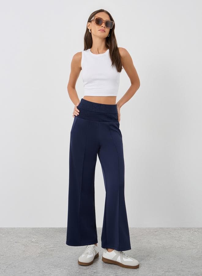 Navy Wide Waistband Joggers with Pintuck Detail - Image 1