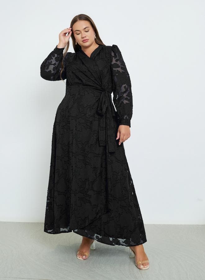 Styli Plus Size Black Wrap Maxi Evening Dress - Image 1