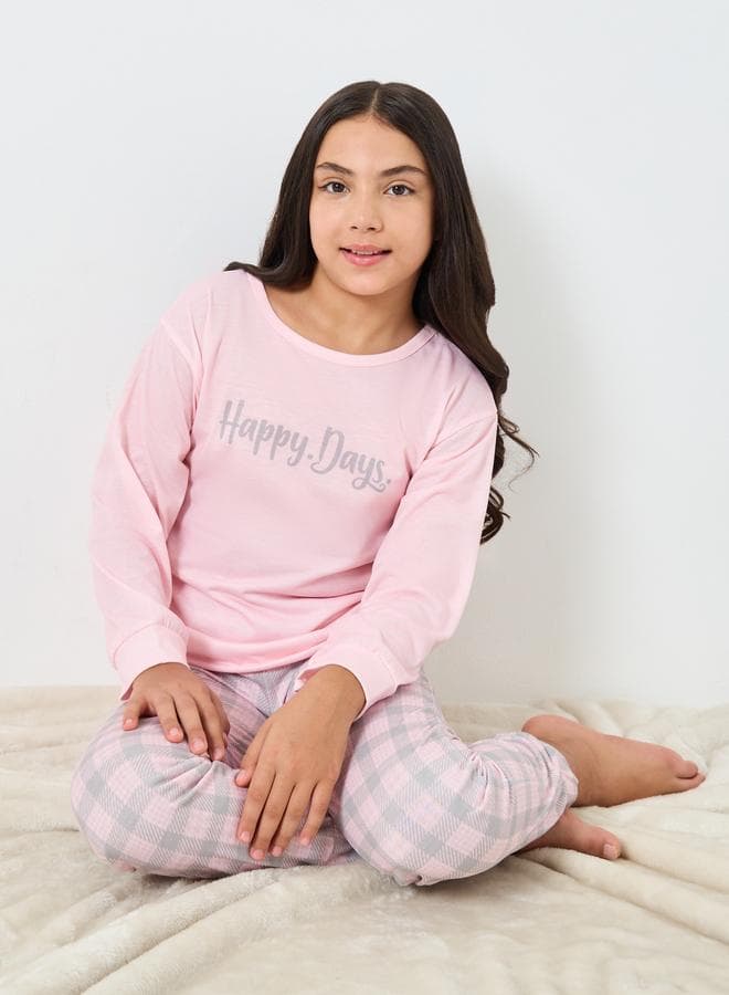 Styli Teen Pink Top Checkered Pyjama Set - Image 1