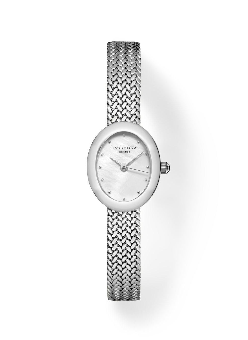 Mini Oval White Dial Mesh Strap Watch - Image 1