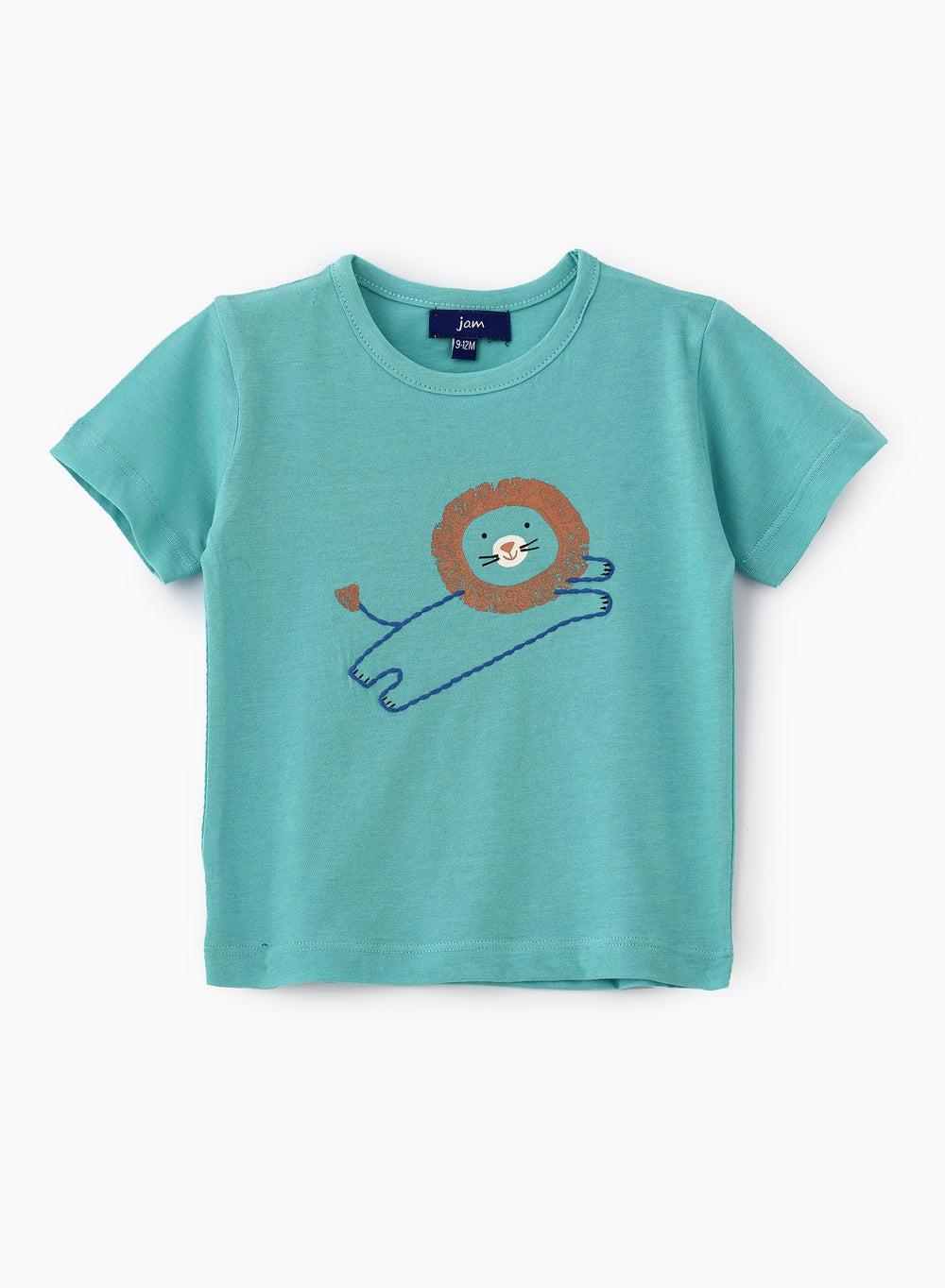 Boys Mint Lion Graphic Cotton T-Shirt - Image 1