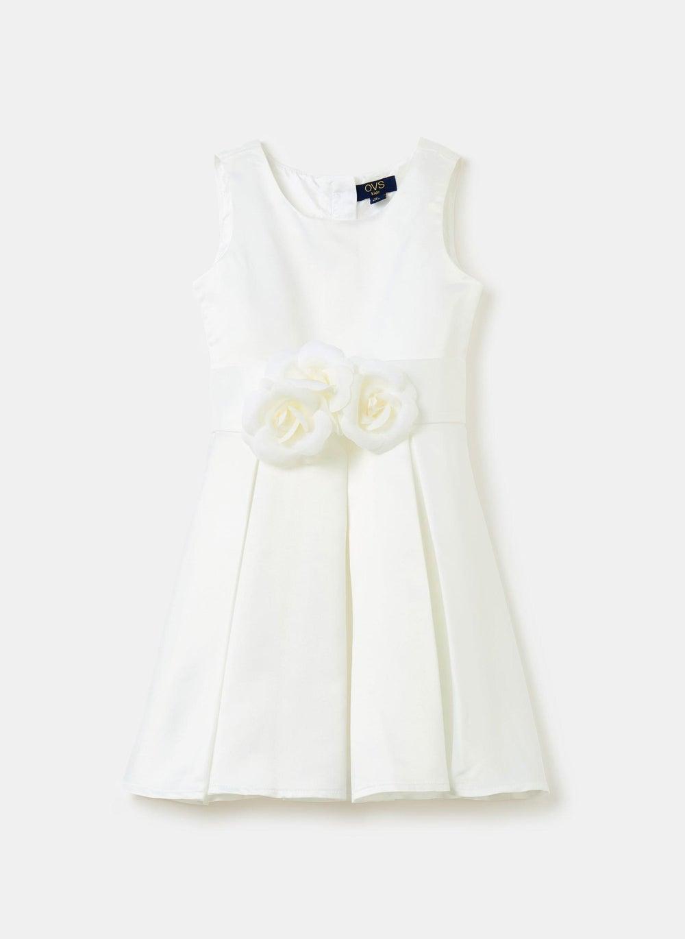 Floral Belted White Midi Dress - Image 1