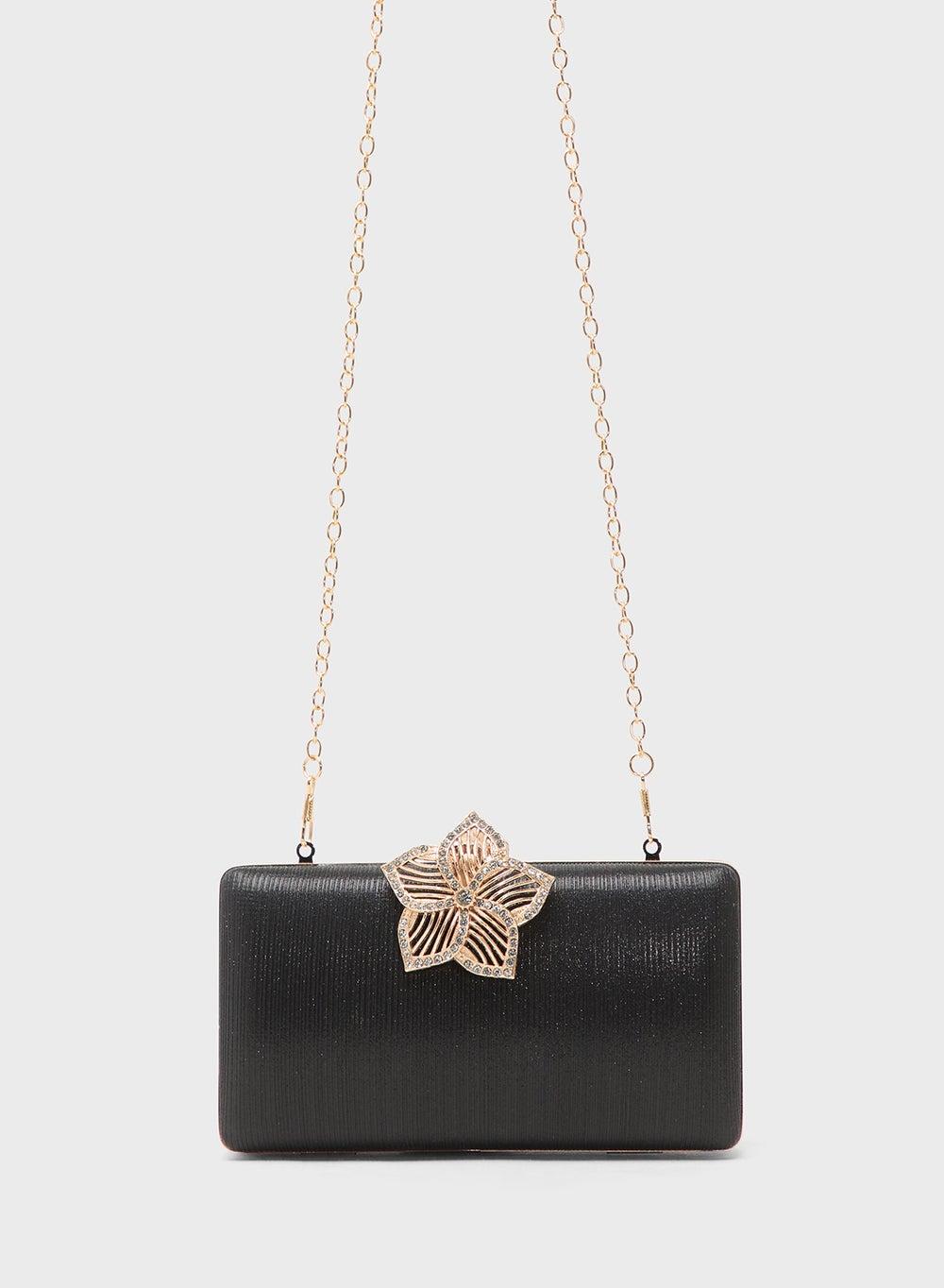 Lh13827 Black Gold Accent Embellished Party Clutch - Image 1