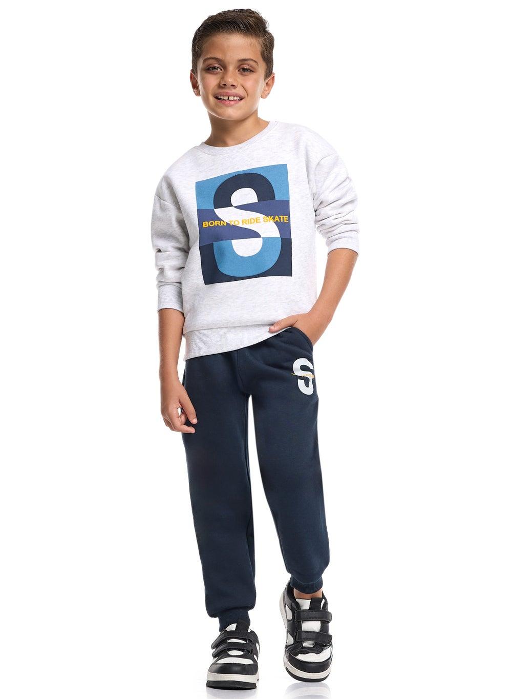 Boys’ Fleece Co-ord Set – Bold S Print Grey - Image 1