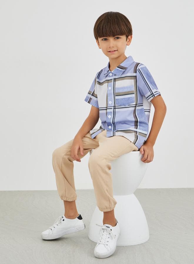 Boys Checked Collar Shirt & Trousers Set - Image 1