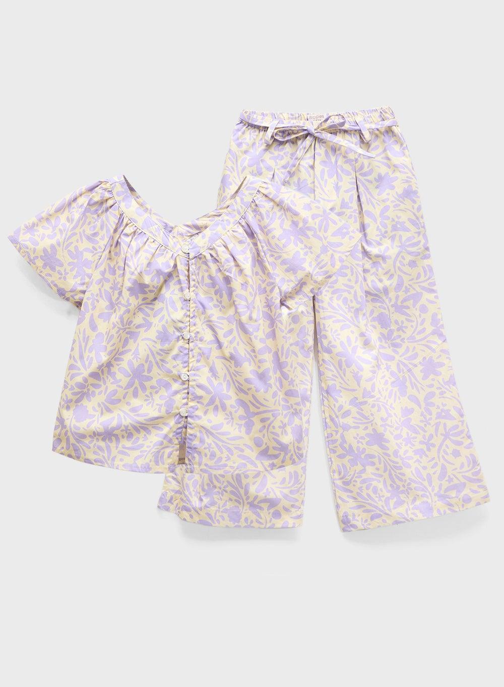 Girls Printed 2Pcs Set in Lilac Cotton - Image 1