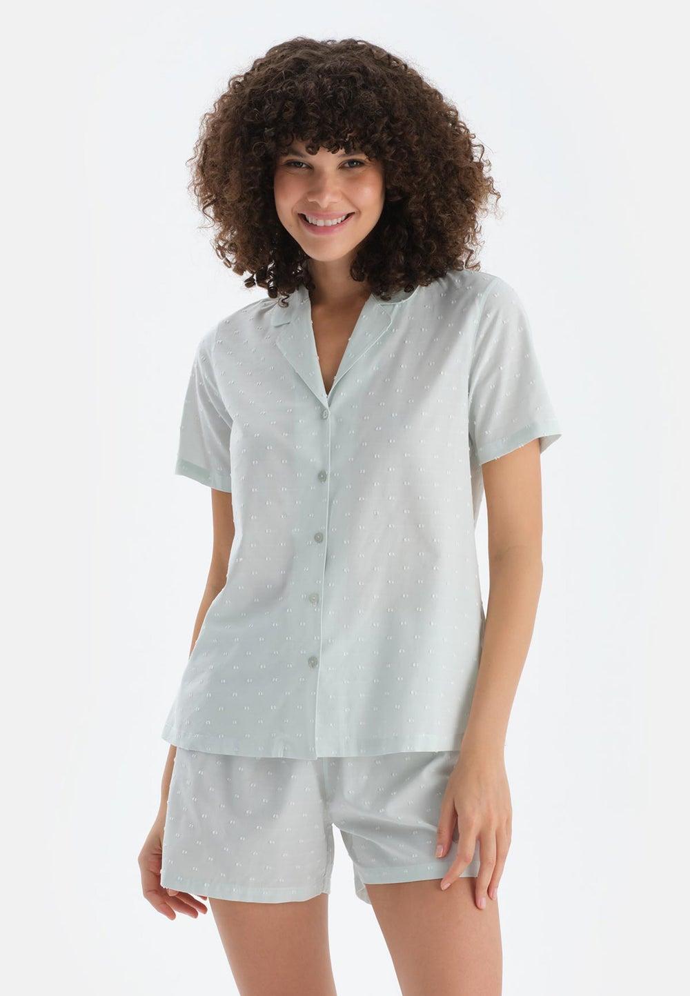 Turquoise Printed Cotton Blend Sleep Shirt 25Sw75091Bb - Image 1