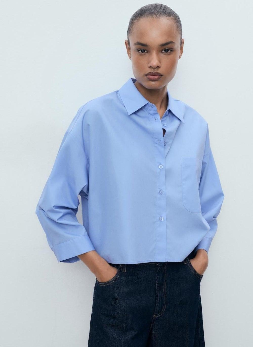 Oversized Pocket Shirt 17034092 Cotton Blend Blue - Image 1