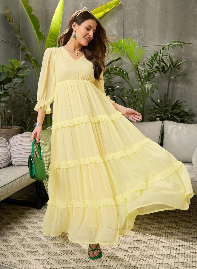 SASSAFRAS Pale Yellow Tiered Maxi Dress 7016925137 - Image 1