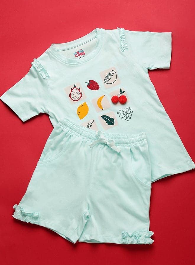 Clovia Cubs Fruit Print Ruffle Nightwear Set - Image 1