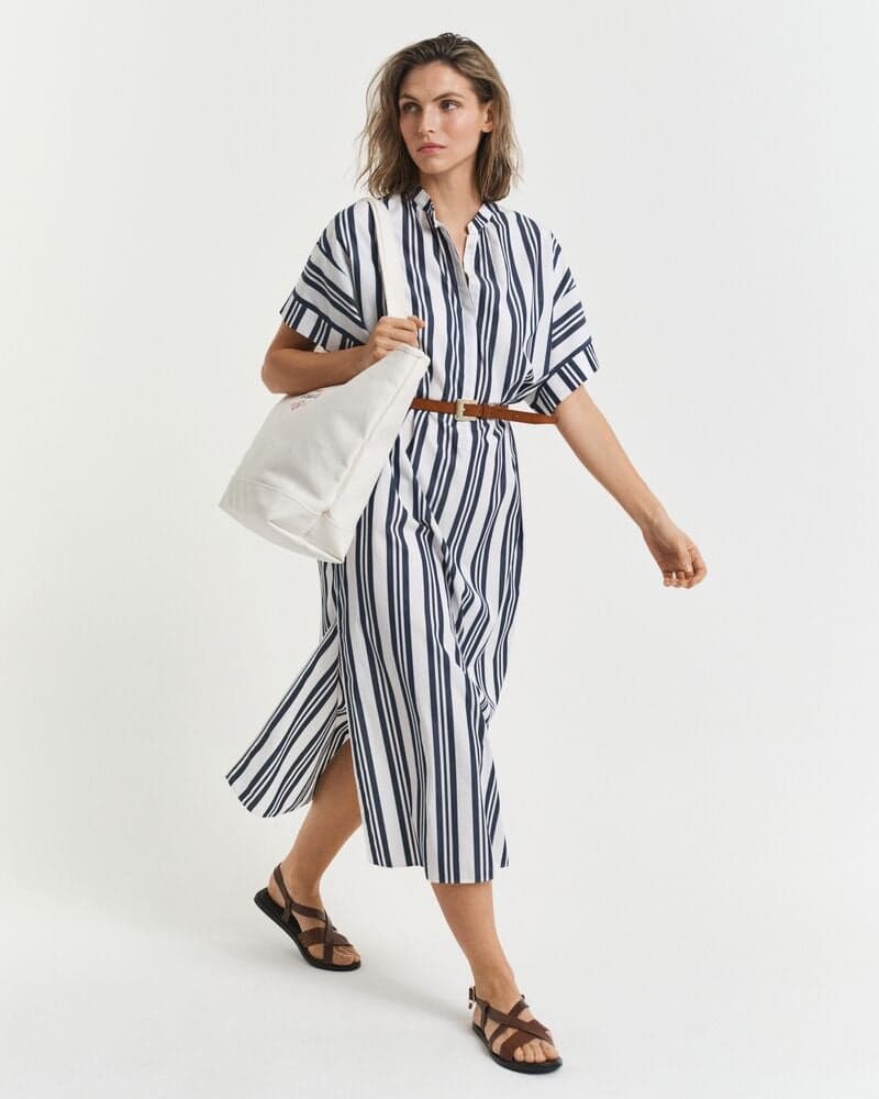 Oversized Striped Cotton Caftan Midi Shirt Dress - Image 1