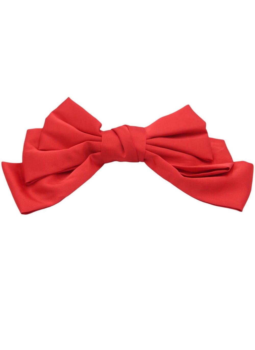 D'Daniela Large Red Bow Hair Barrette Clip - Image 1