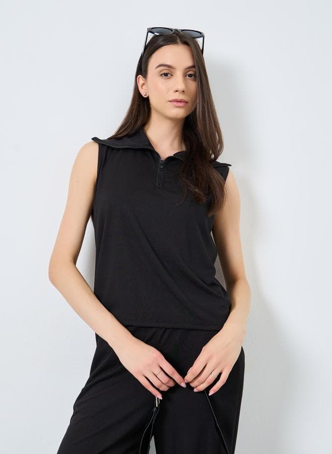 Take Two Black Ribbed Tank & Trouser Co-Ord Set - Image 1