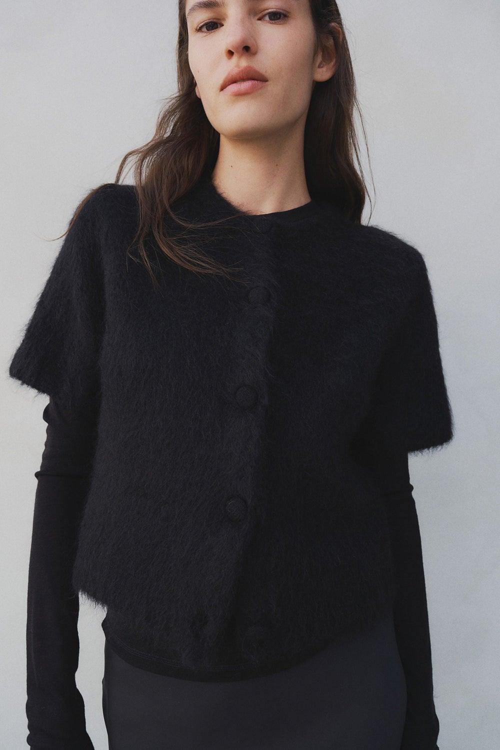 Mohair-Blend Soft Knit Cardigan in Black - Image 1