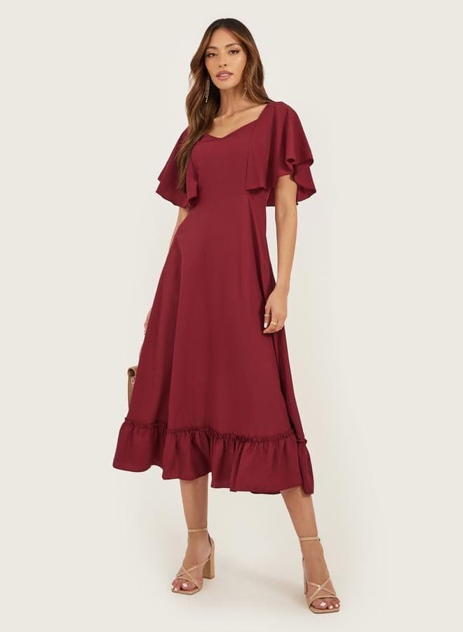 Burgundy Ruffled A-Line Midi Dress 7007864619 - Image 1
