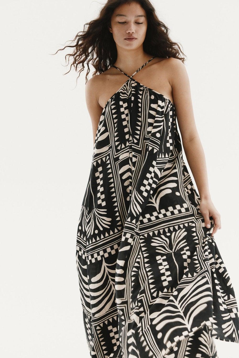 Strappy Maxi A-Line Dress with Cross-Back Detail - Image 1