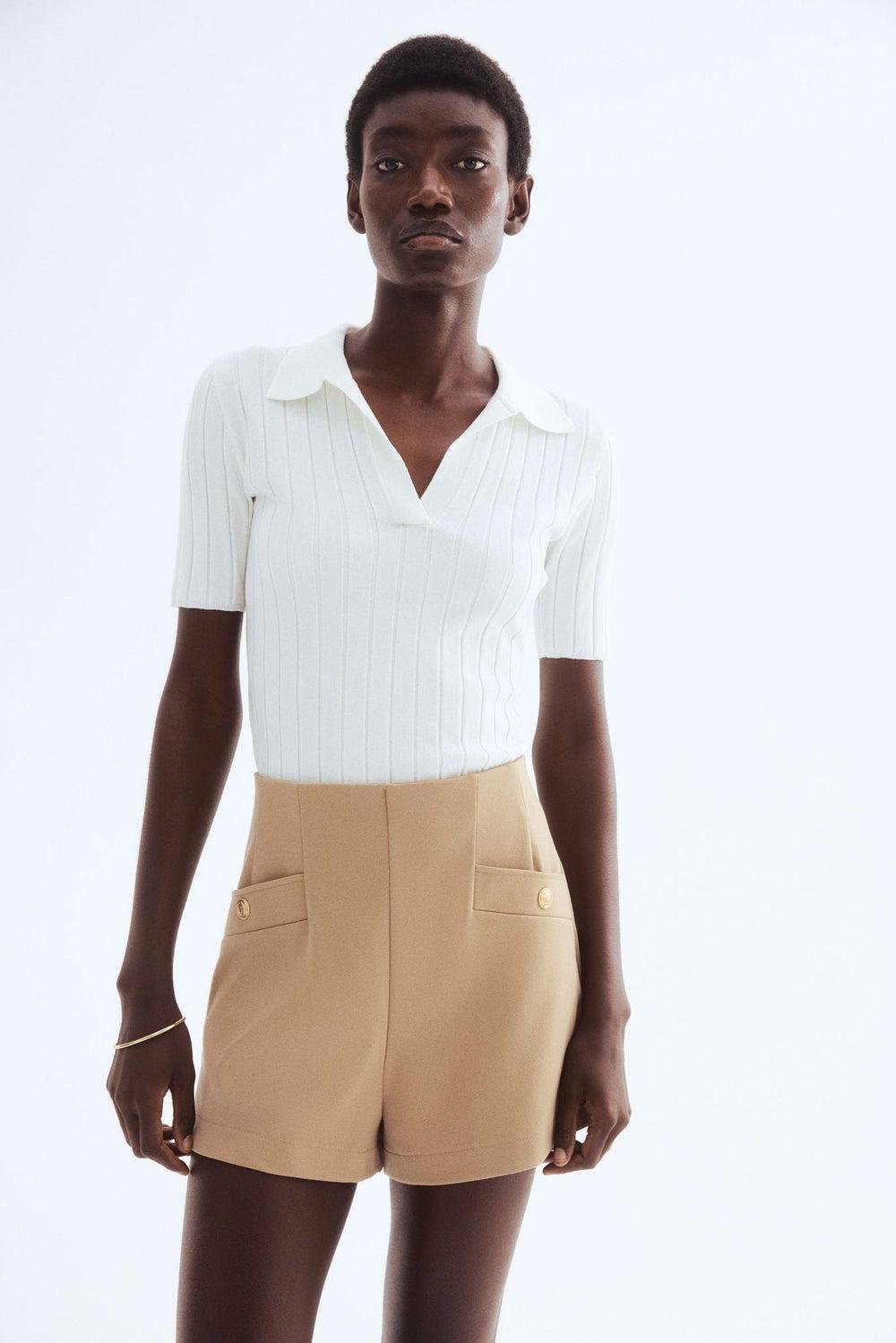 High-Waist Interlock Jersey Shorts with Metal Detail - Image 1