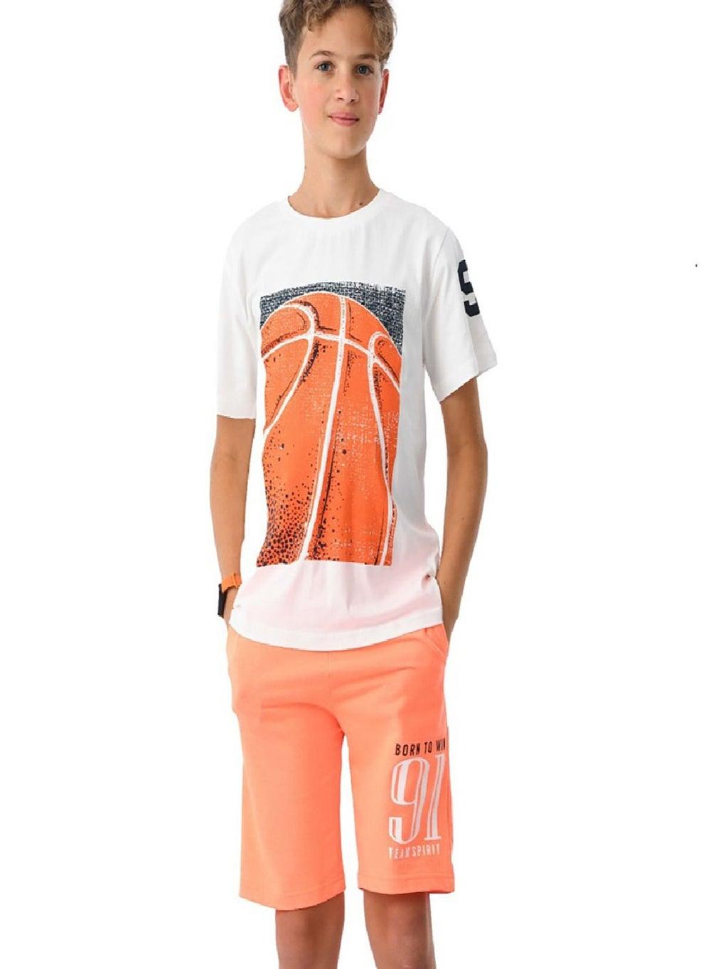 Urbasy Boys Graphic Tee & Orange Shorts Set - Image 1