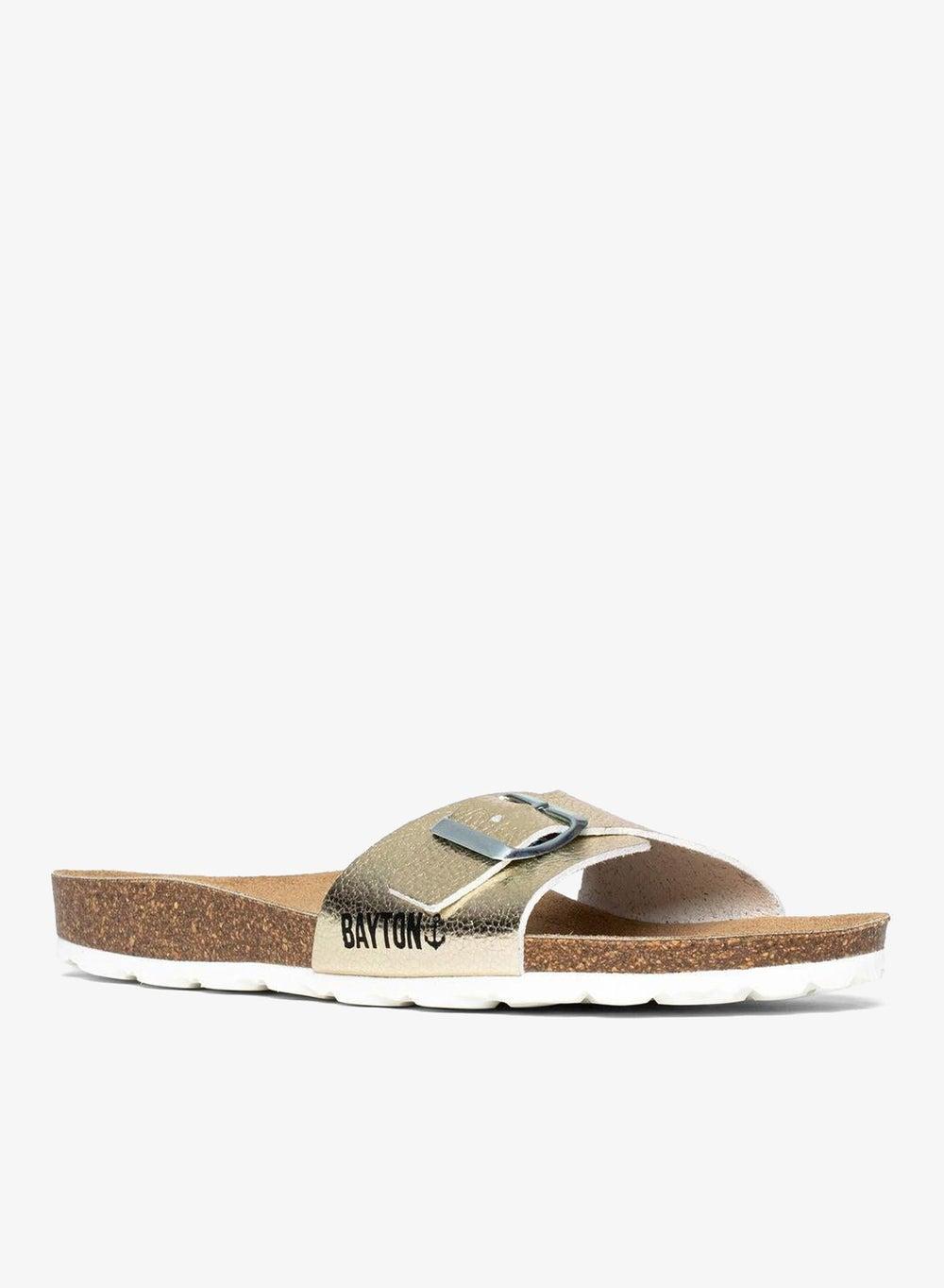 Ballarat Gold Flat Sandals with Cork Sole - Image 1