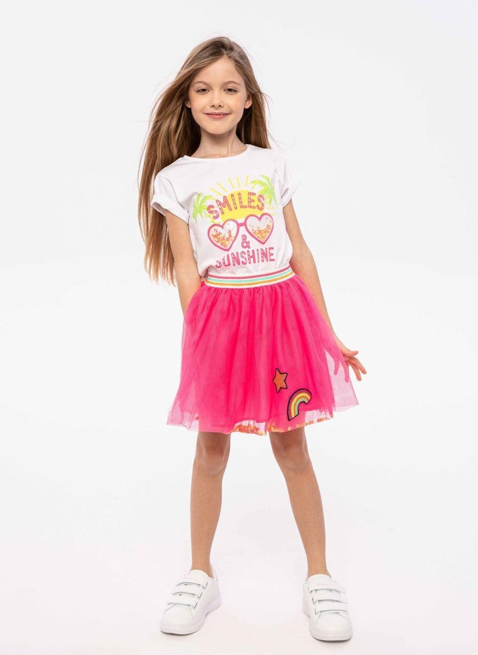 Girls Bright Pink Sequin Mesh Layered Skirt - Image 1