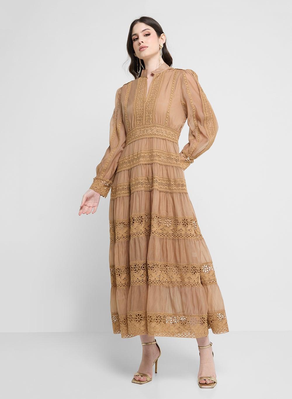 Taupe Lace Tiered Maxi Dress 2011 - Image 1
