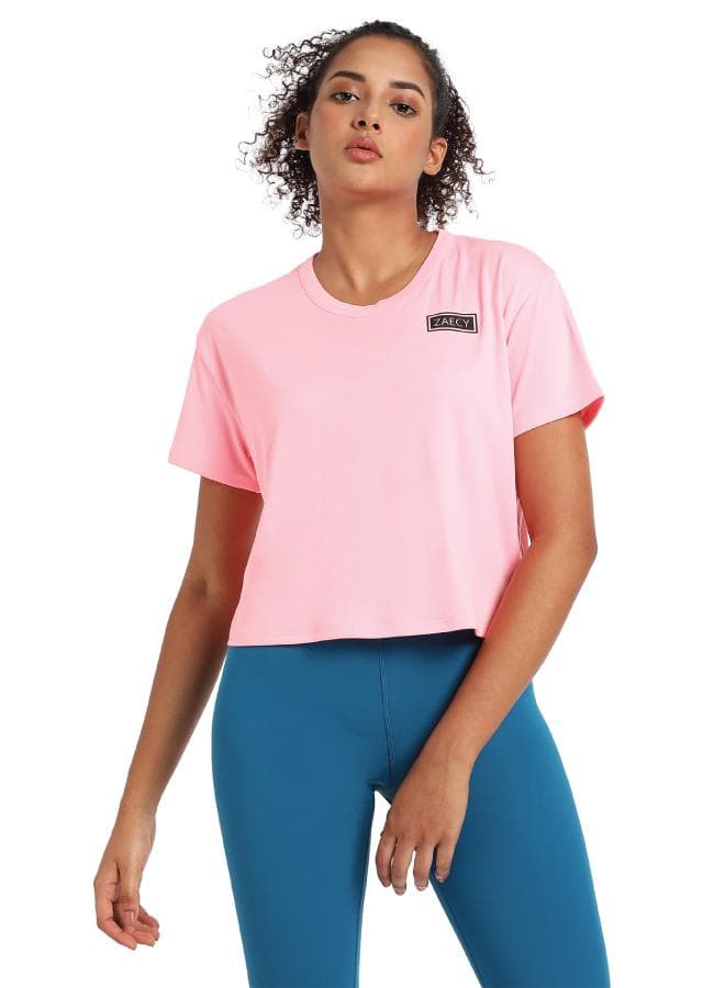 Rose Bud Pink Crew Neck Crop Top EzyDri - Image 1
