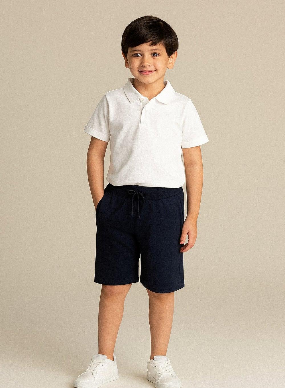 Boys French Terry Cotton Shorts – Navy Classic Fit - Image 1