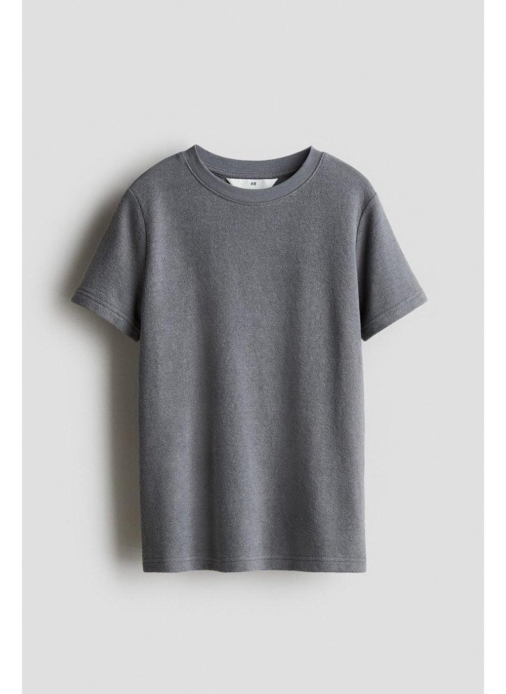 Textured Cotton Blend T-Shirt Grey Dark - Image 1