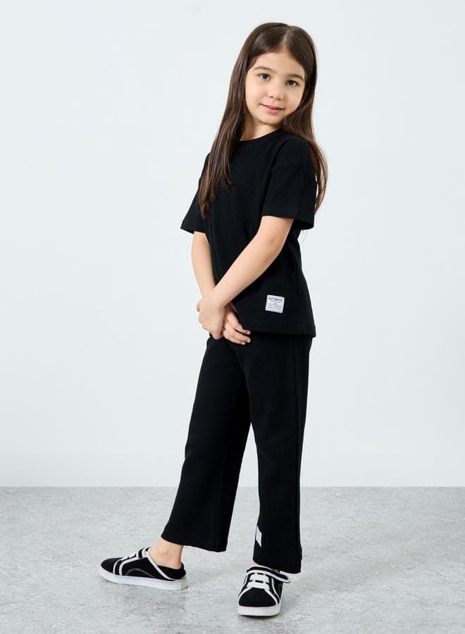 Styli Girls Black Waffle Knit Top Joggers Set - Image 1