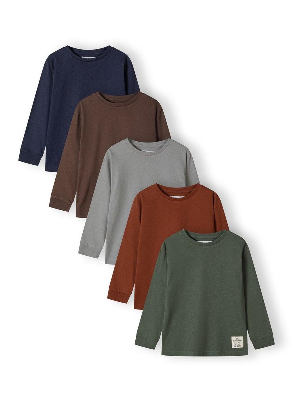 Boys Printed Long Sleeve T-Shirts 5 Pack Khaki - Image 1