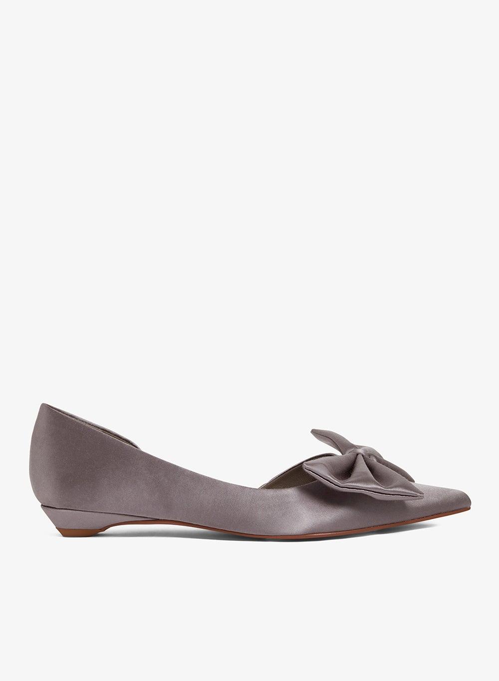 Soufiya Silver Satin Bow Ballerinas S283033 - Image 1