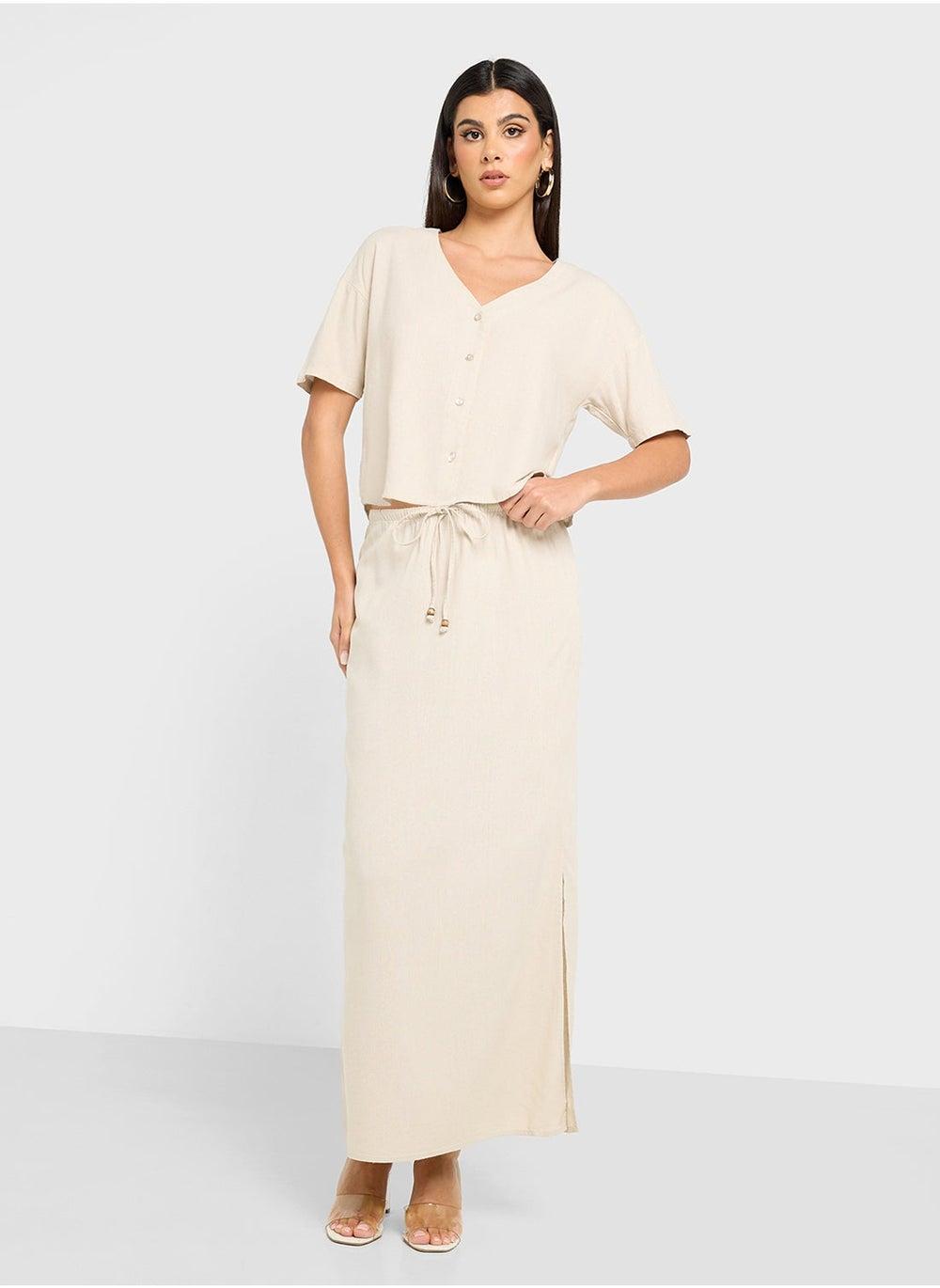 White Maxi High Waist Slit Skirt 10321622 - Image 1