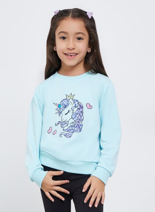 Styli Girls Blue Unicorn Graphic Sweatshirt - Image 1
