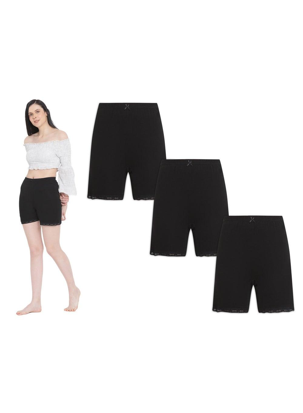 BYC Su84Lb Women’s Cotton Boxer Briefs 3-Pack Black - Image 1