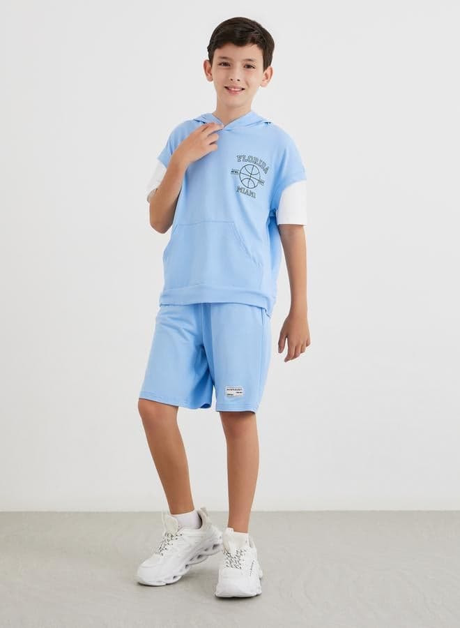 Boys Light Blue Hooded Oversized T-Shirt Shorts Set - Image 1