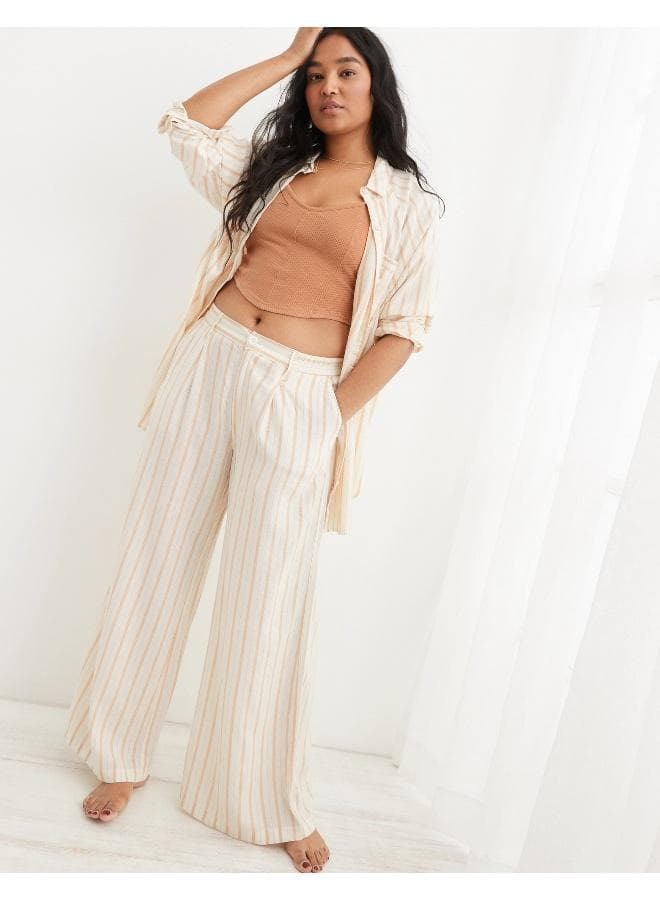 Striped Linen High Waist Wide Leg Trousers - Image 1